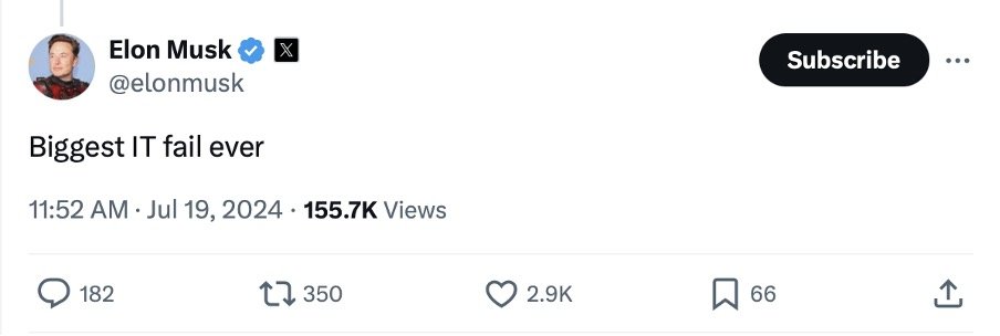 Fig. 3 Elon Musk posting about the global IT outage on 19 July 2024. Source: x.com/elonmusk